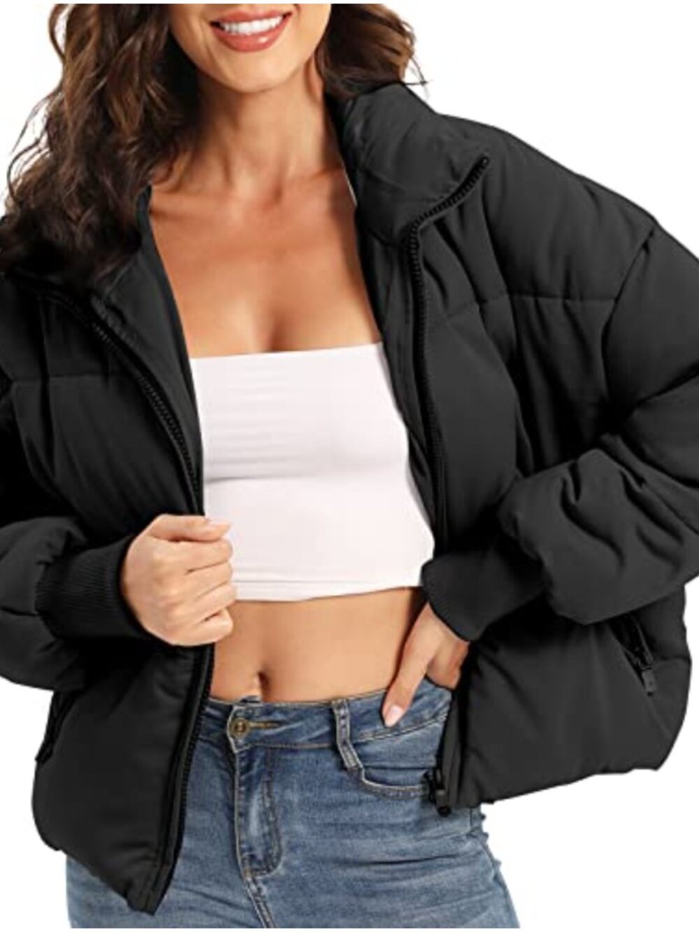 Women's Oversized Puffer Down Jacket Zip Coat 100% Polyester Loose Fit